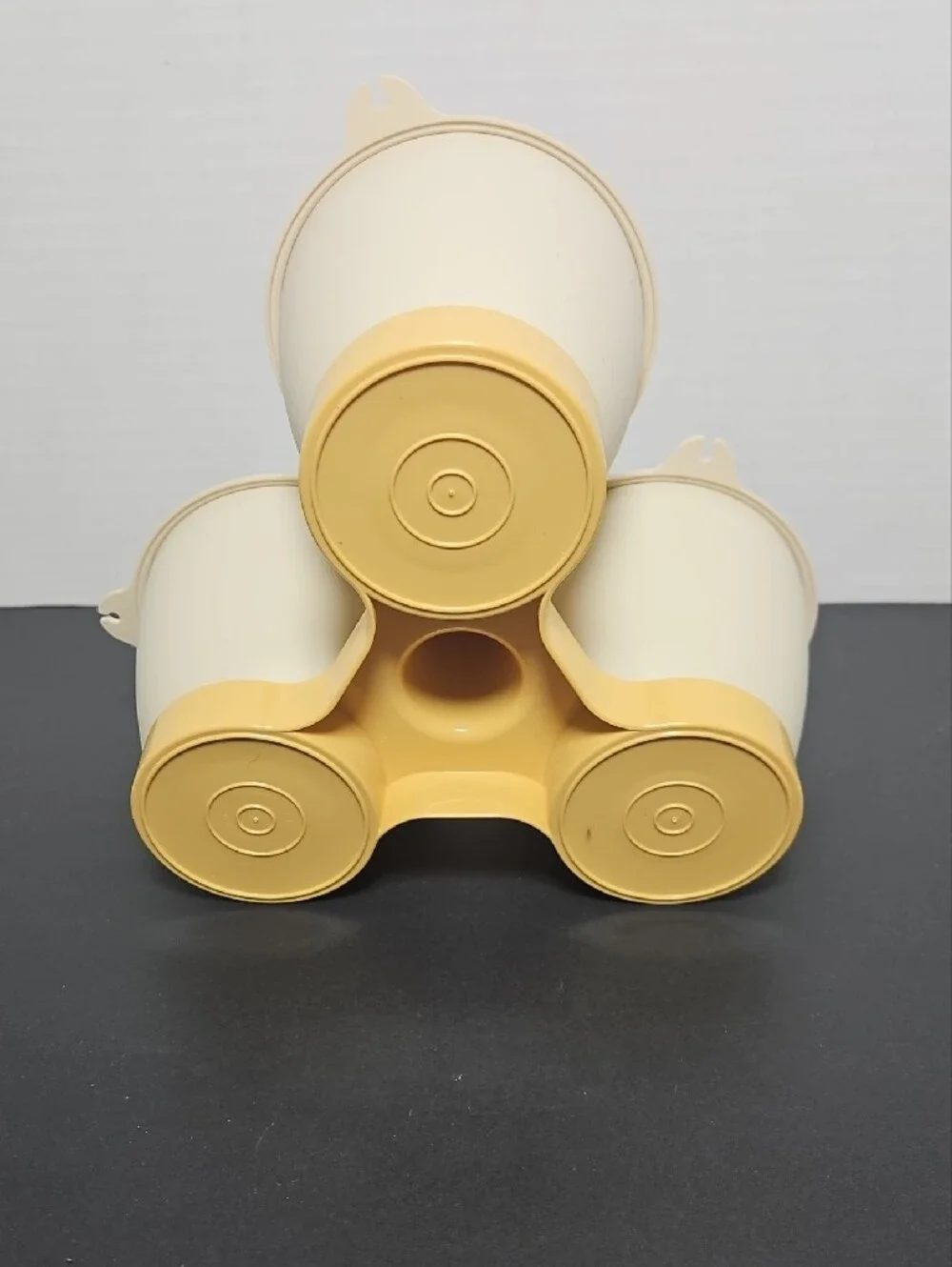 Vintage Tupperware Almond and Harvest Gold Condiment Caddy Set (model 757)